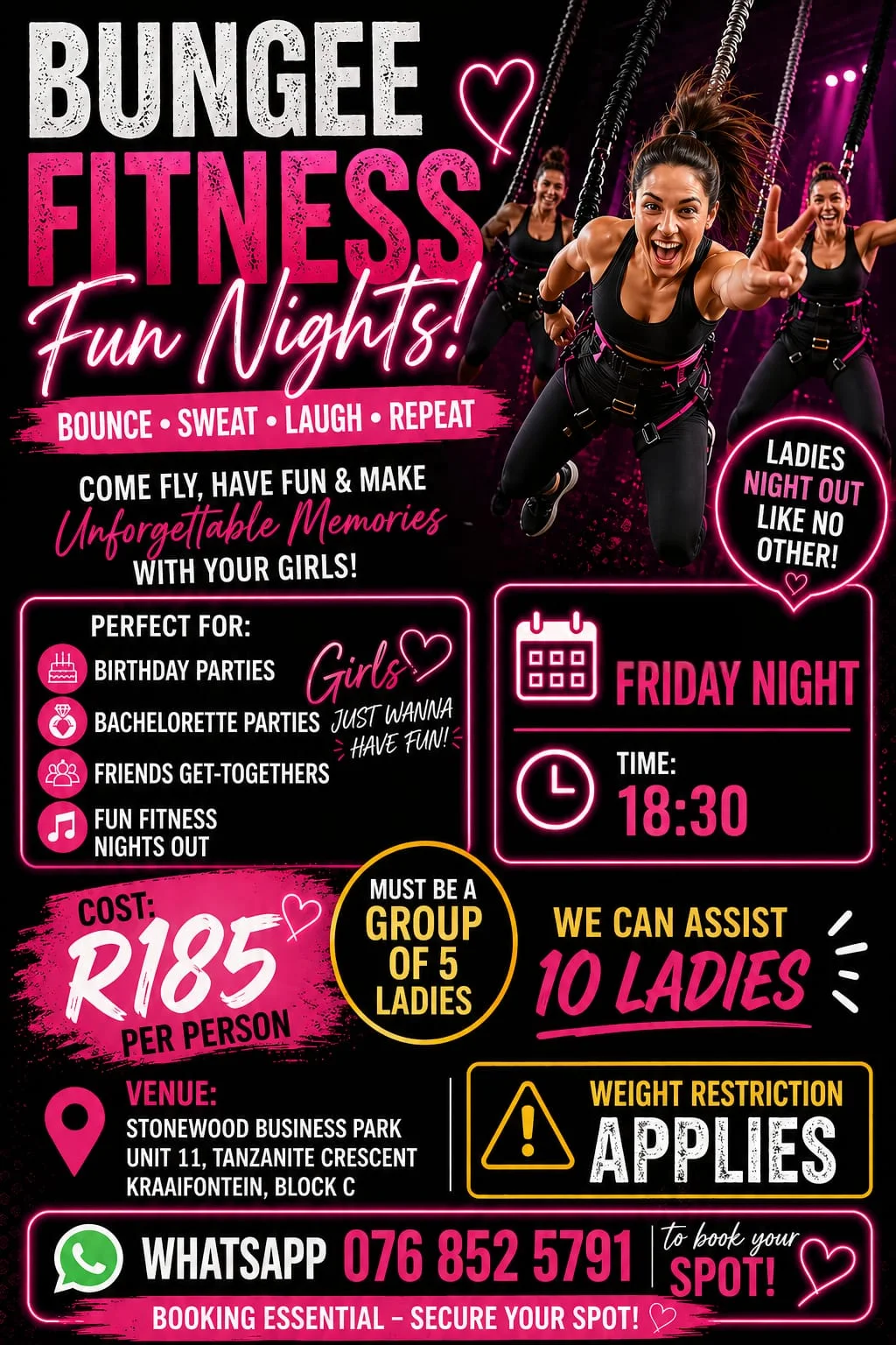 Poster for Bungee Fitness Fun Nights on Fridays at 18:30